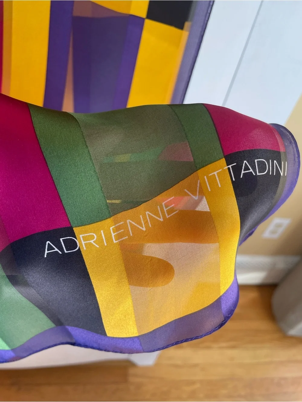Vintage Adrienne Vittadini Rectangular Silk Scarf Jewel Tone 11x 52